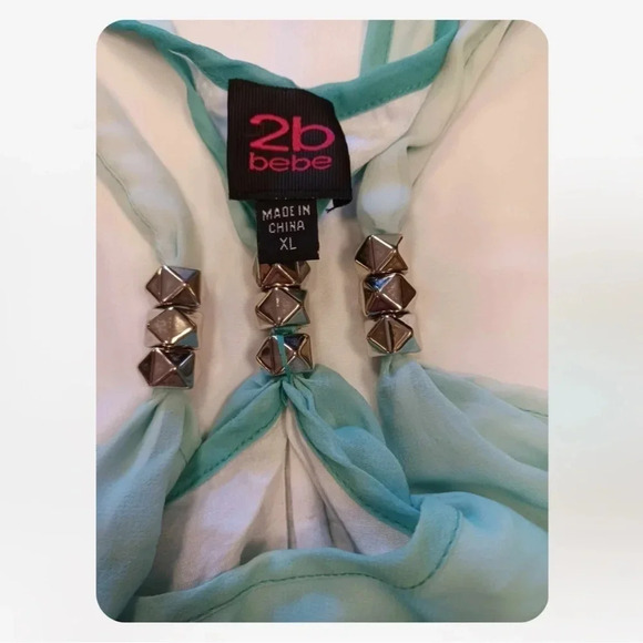 2b  bebe Sheath Hi Lo Sleeveless Green White Racerback Dress Size XL - Picture 10 of 11